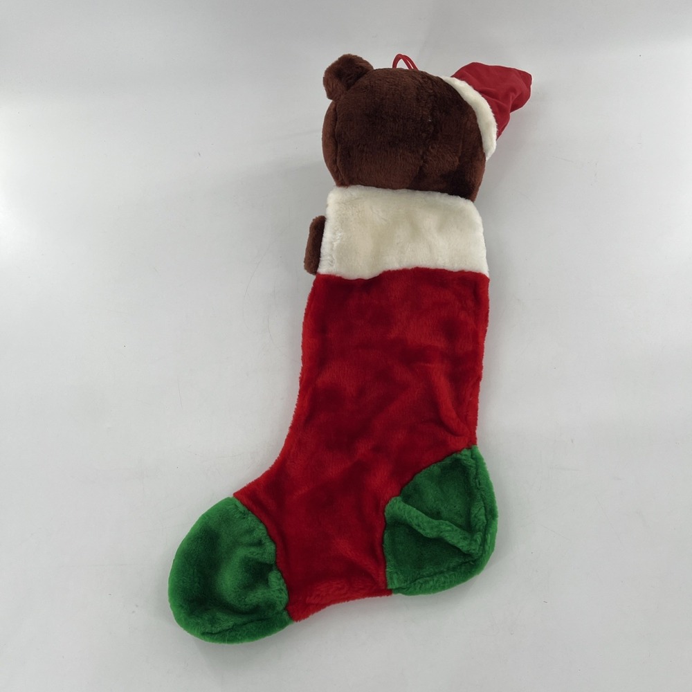 26" Brown Teddy Bear Plush 3D Christmas Stocking Plaid Santa Hat Red Green - Picture 2 of 7